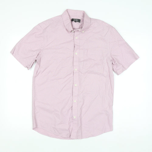 Dunnes Stores Men's Pink Regular Fit Short Sleeve Cotton Button-Up Shirt
