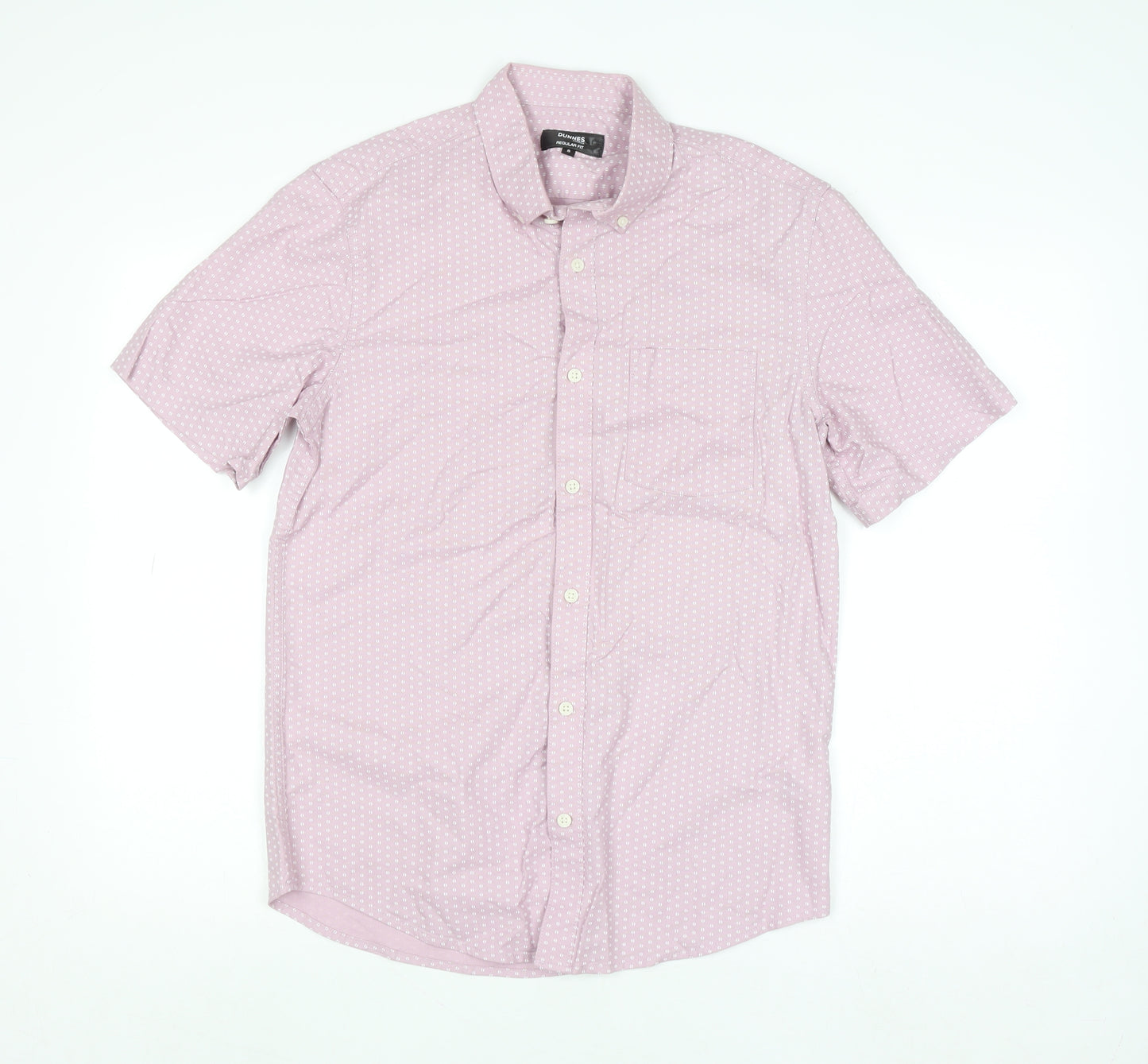 Dunnes Stores Men's Pink Regular Fit Short Sleeve Cotton Button-Up Shirt