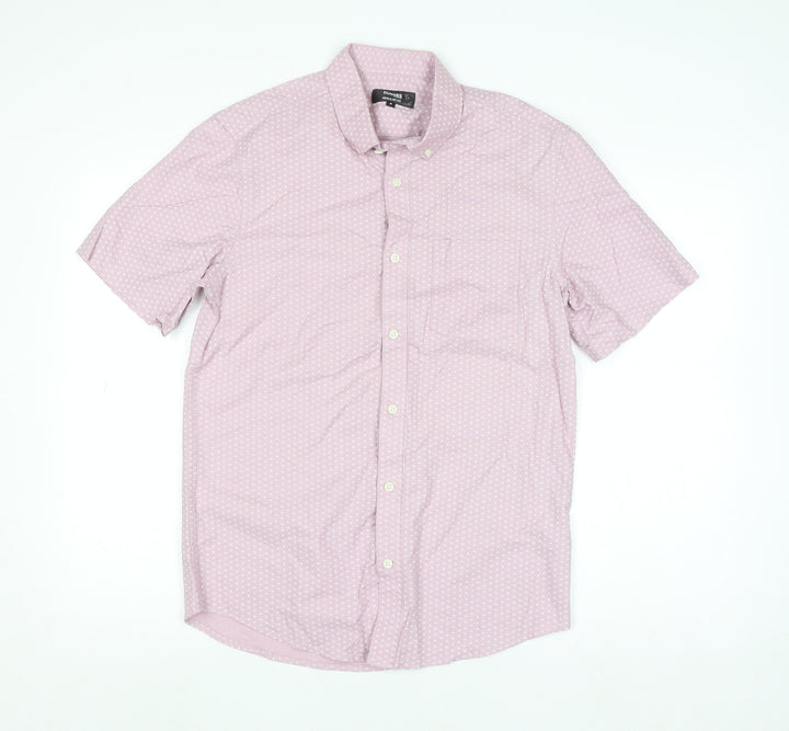 Dunnes Stores Men's Pink Regular Fit Short Sleeve Cotton Button-Up Shirt