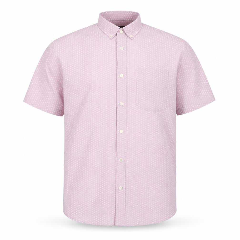 Dunnes Stores Men's Pink Regular Fit Short Sleeve Cotton Button-Up Shirt