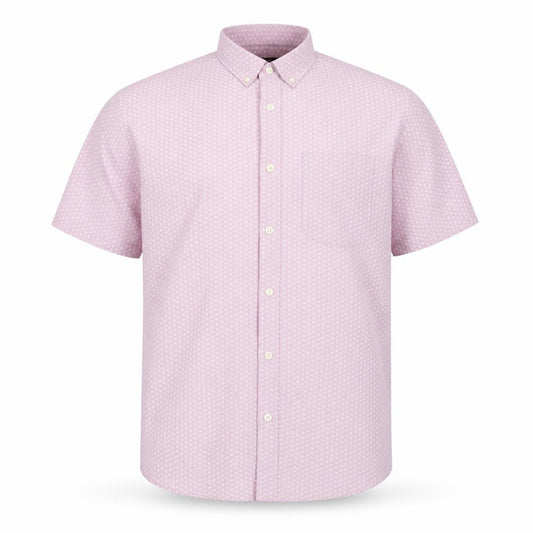 Front view of Dunnes Men's Pink Regular Fit Short Sleeve Cotton Button-Up Shirt