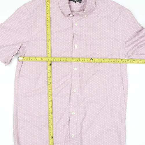 Dunnes Stores Men's Pink Regular Fit Short Sleeve Cotton Button-Up Shirt