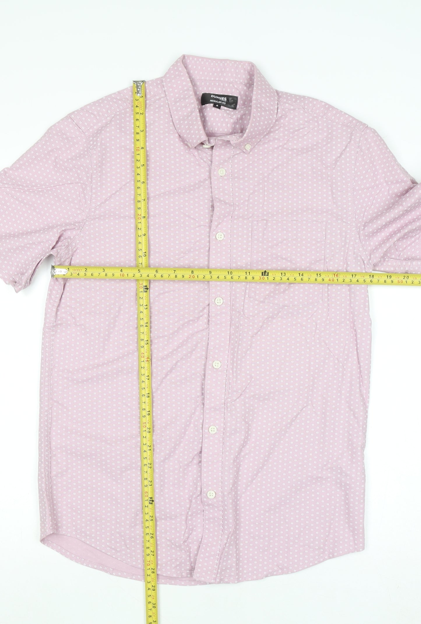 Dunnes Stores Men's Pink Regular Fit Short Sleeve Cotton Button-Up Shirt