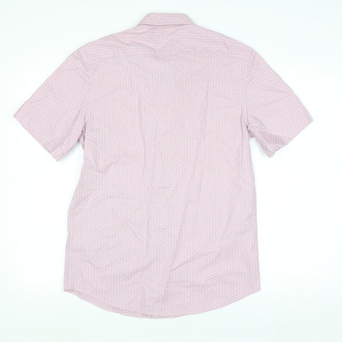 Dunnes Stores Men's Pink Regular Fit Short Sleeve Cotton Button-Up Shirt