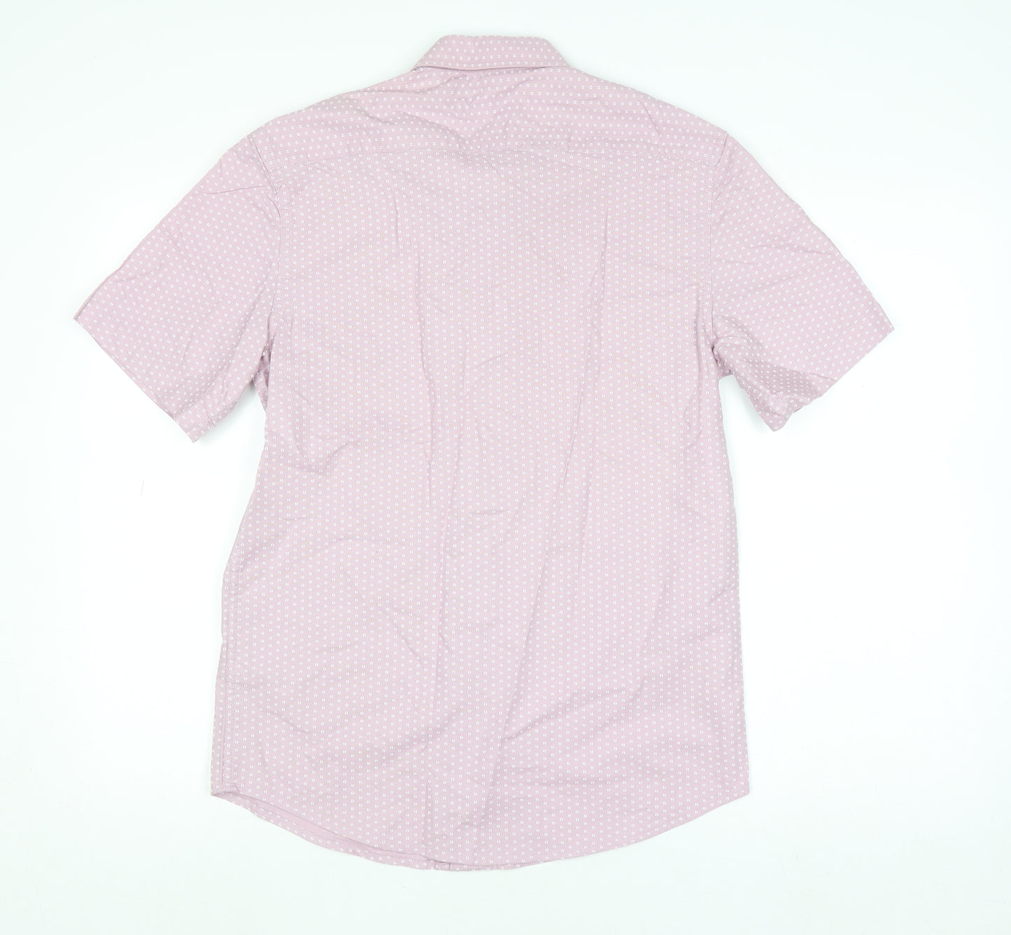 Dunnes Stores Men's Pink Regular Fit Short Sleeve Cotton Button-Up Shirt