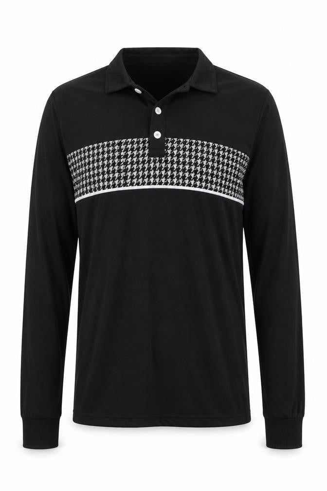 boohooMAN Men's Black Geometric Long Sleeve Cotton Button-Up Shirt S