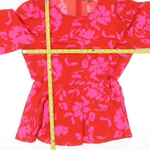 Girl In Mind Womens Red Floral Long Sleeve Tunic Blouse Size 14