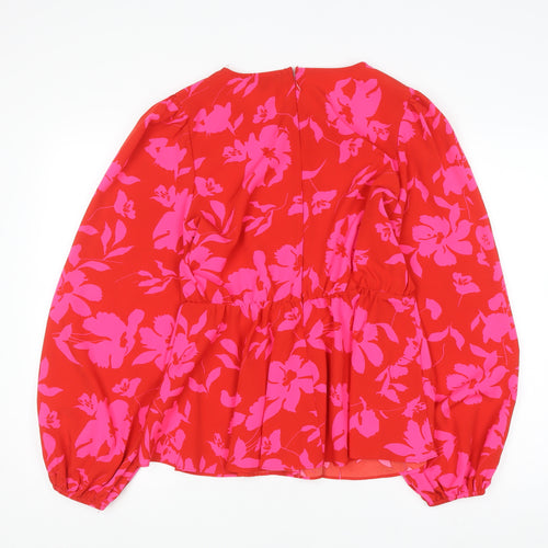 Girl In Mind Womens Red Floral Long Sleeve Tunic Blouse Size 14