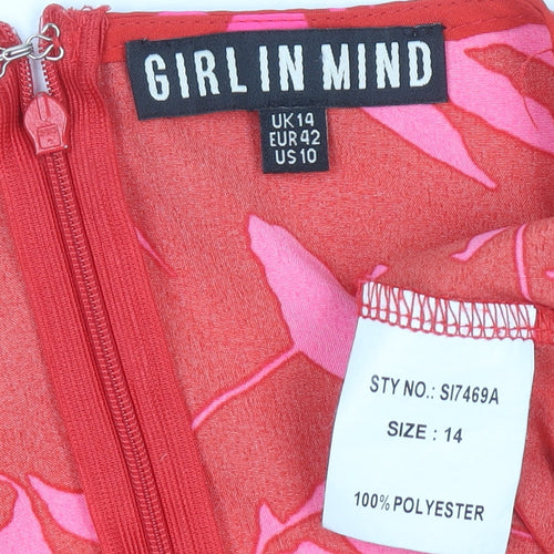 Girl In Mind Womens Red Floral Long Sleeve Tunic Blouse Size 14