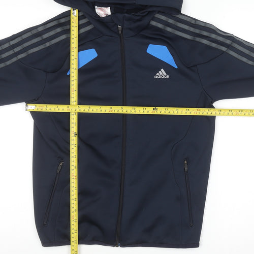 Adidas Boys Navy Blue Full Zip Hoodie 11-12 Years Polyester Climalite