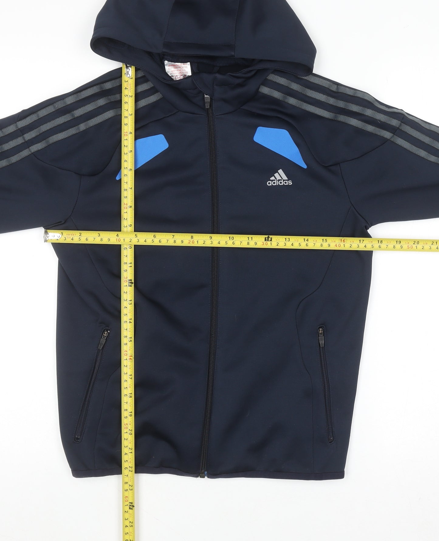 Adidas Boys Navy Blue Full Zip Hoodie 11-12 Years Polyester Climalite