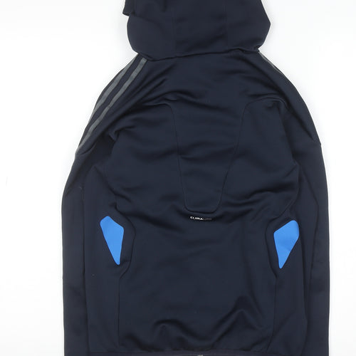 Adidas Boys Navy Blue Full Zip Hoodie 11-12 Years Polyester Climalite