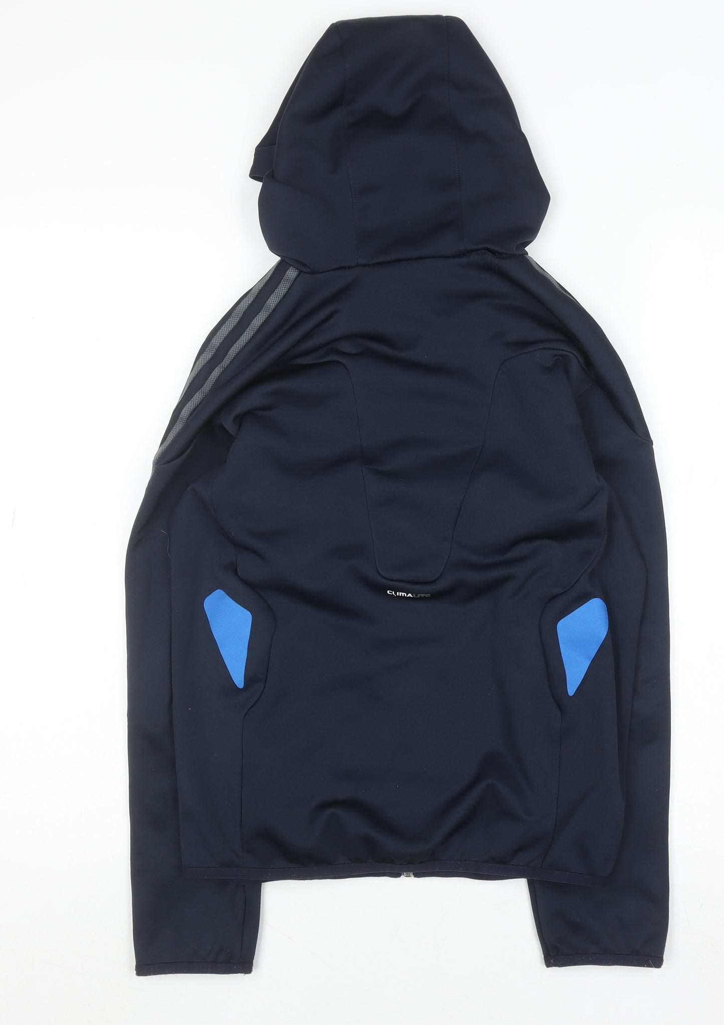 Adidas Boys Navy Blue Full Zip Hoodie 11-12 Years Polyester Climalite