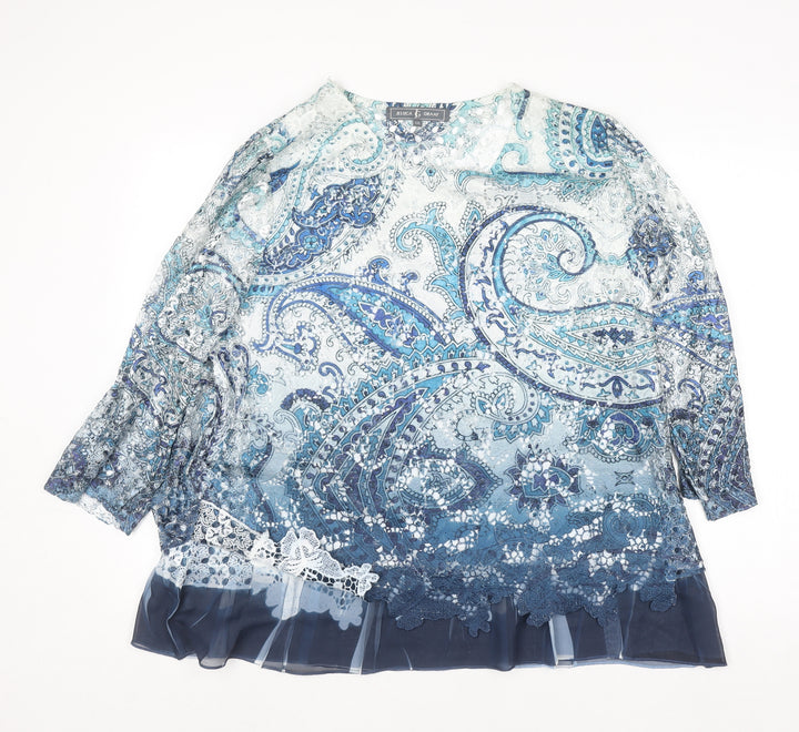 Jessica Graaf Women's Blue Paisley Lace Tunic Blouse 2XL