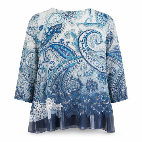 Jessica Graaf Women's Blue Paisley Lace Tunic Blouse 2XL