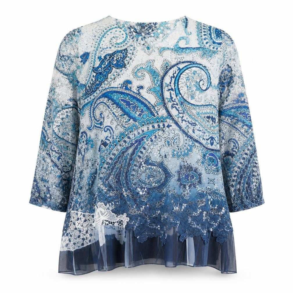 Jessica Graaf Women's Blue Paisley Lace Tunic Blouse 2XL