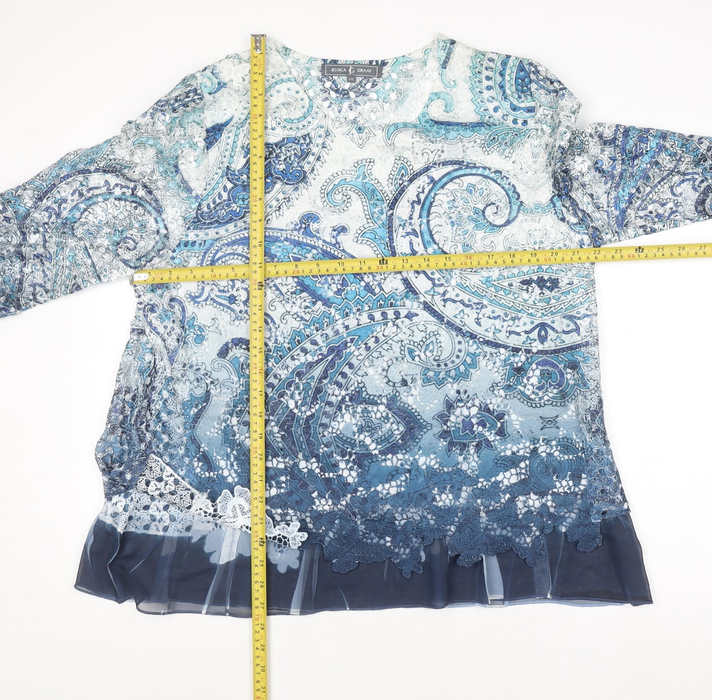 Jessica Graaf Women's Blue Paisley Lace Tunic Blouse 2XL