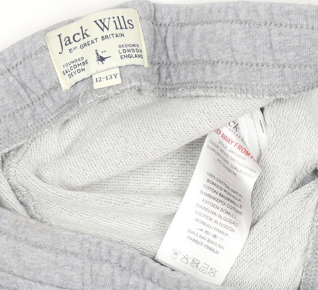 Jack Wills Boys Grey Sweat Shorts 12-13 Years Regular Fit Elastic Waist