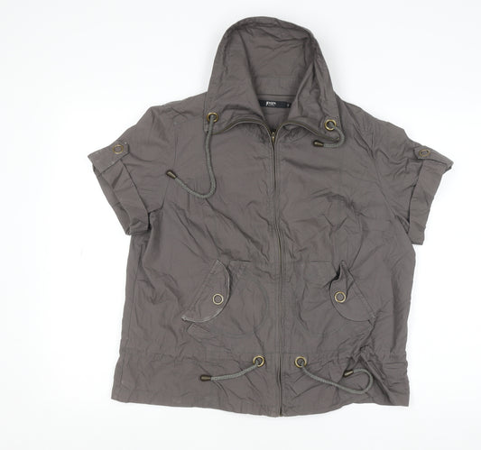 Jensen Women Grey Cotton Zip Button-Up Short Sleeve Top Size 14