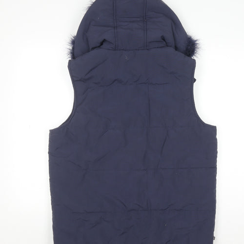 Lonsdale Men’s Blue Hooded Padded Waistcoat Size S Faux Fur Trim