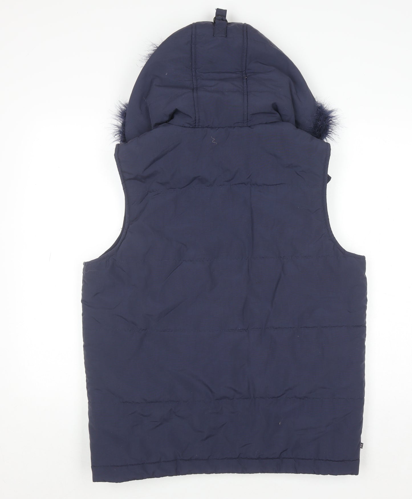 Lonsdale Men’s Blue Hooded Padded Waistcoat Size S Faux Fur Trim