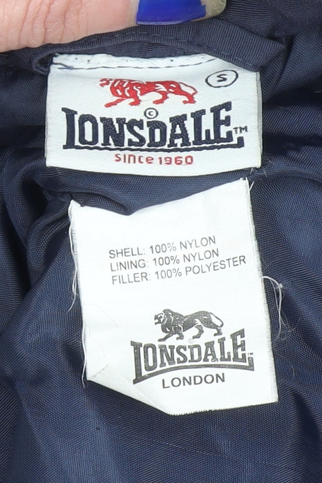 Lonsdale Men’s Blue Hooded Padded Waistcoat Size S Faux Fur Trim