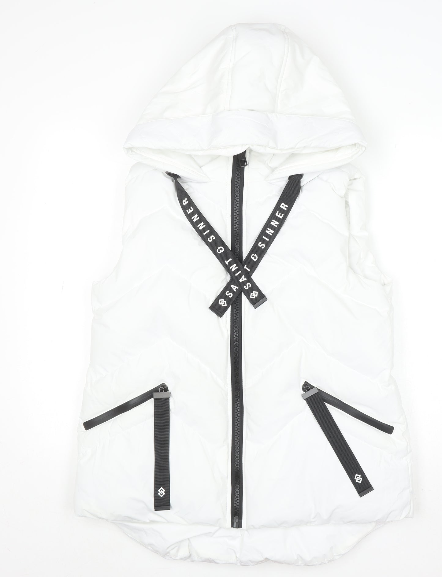 Saint & Sinner Women’s White Hooded Puffer Waistcoat Size 10