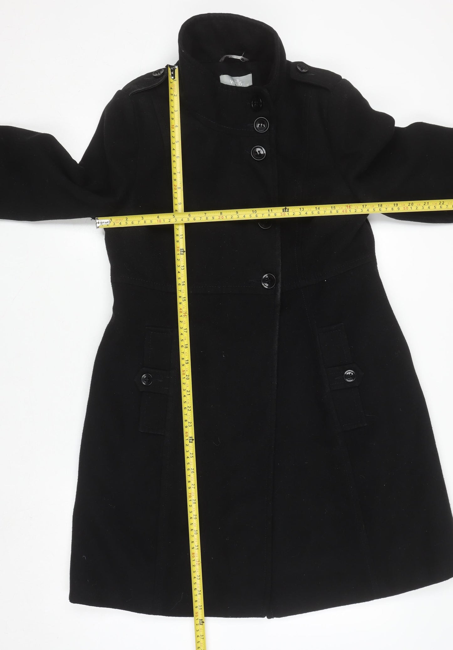 Wallis Women's Black Mid-Length Button Up Coat Size 12
