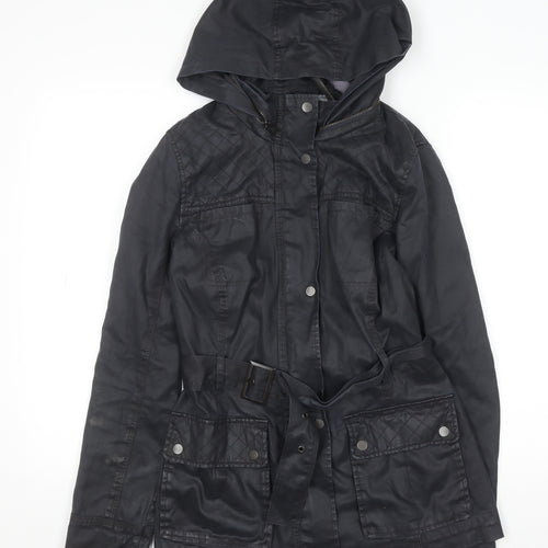 Marks and Spencer Indigo Black Hooded Belted Waxed Jacket Women Size 10