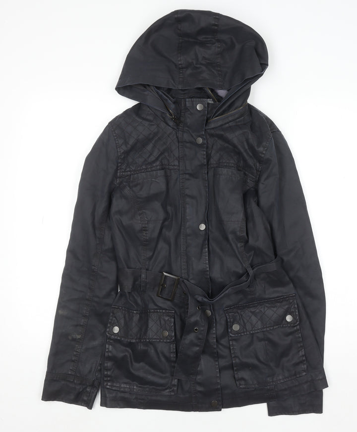 Marks and Spencer Indigo Black Hooded Belted Waxed Jacket Women Size 10