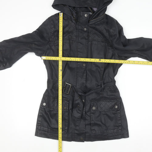 Marks and Spencer Indigo Black Hooded Belted Waxed Jacket Women Size 10