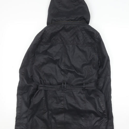 Marks and Spencer Indigo Black Hooded Belted Waxed Jacket Women Size 10