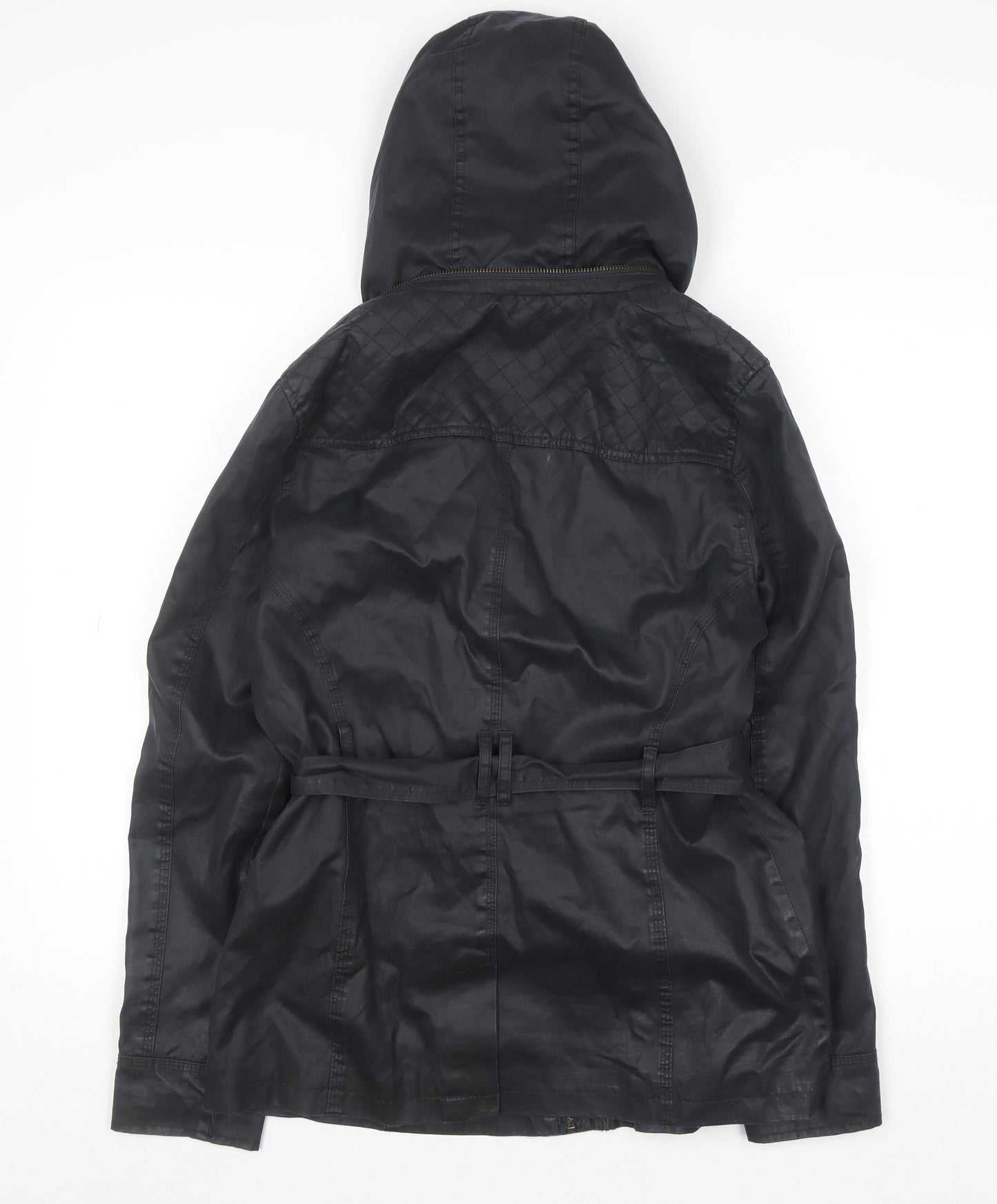 Marks and Spencer Indigo Black Hooded Belted Waxed Jacket Women Size 10