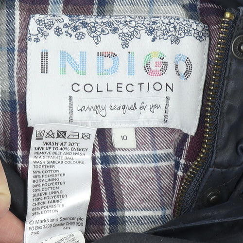 Marks and Spencer Indigo Black Hooded Belted Waxed Jacket Women Size 10