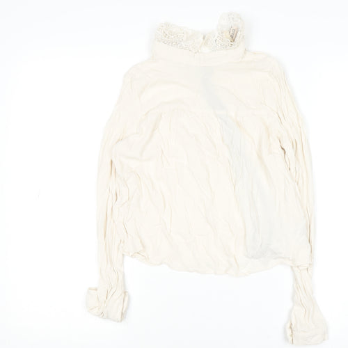 H&M Women’s Ivory Lace High Neck Long Sleeve Viscose Tunic Blouse Size 10