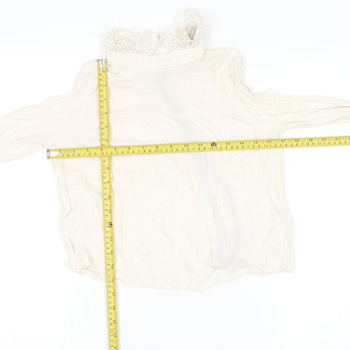 H&M Women’s Ivory Lace High Neck Long Sleeve Viscose Tunic Blouse Size 10