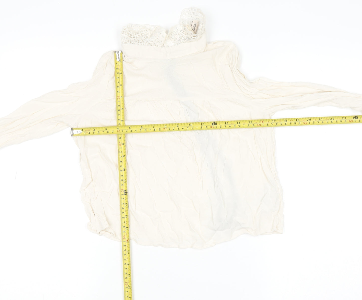 H&M Women’s Ivory Lace High Neck Long Sleeve Viscose Tunic Blouse Size 10
