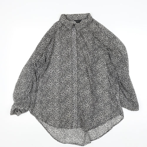 Topshop Women's Black Star Print Collared Long Sleeve Blouse Size 12