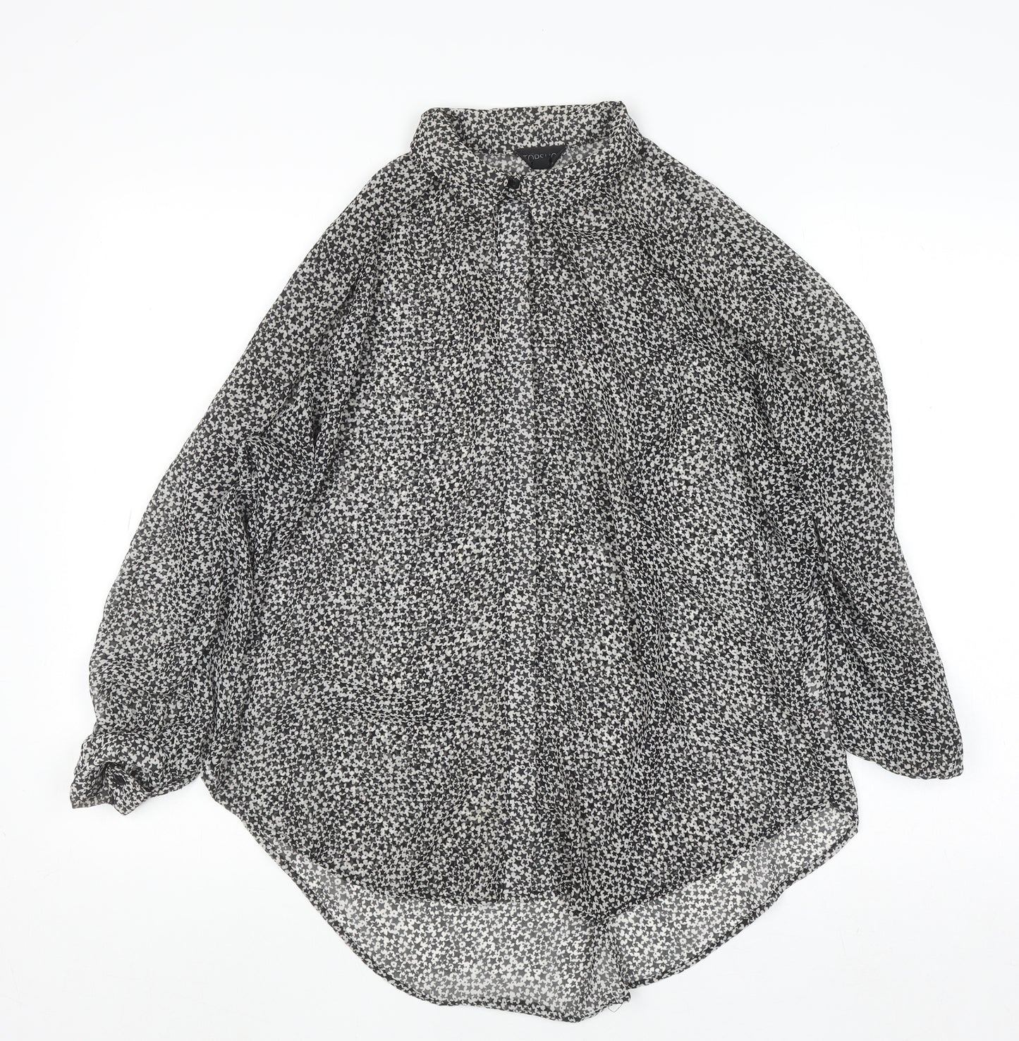 Topshop Women's Black Star Print Collared Long Sleeve Blouse Size 12