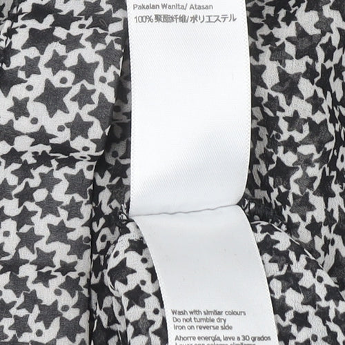 Topshop Women's Black Star Print Collared Long Sleeve Blouse Size 12
