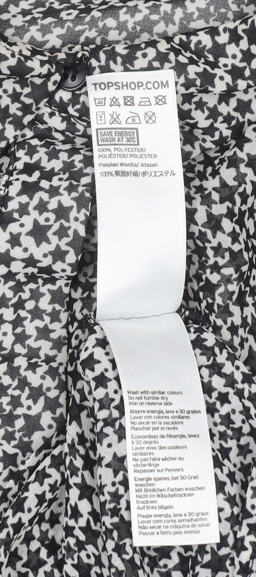 Topshop Women's Black Star Print Collared Long Sleeve Blouse Size 12