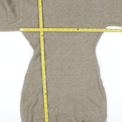 H&M Women Beige Knit Sweater Dress M Long Sleeve High Neck