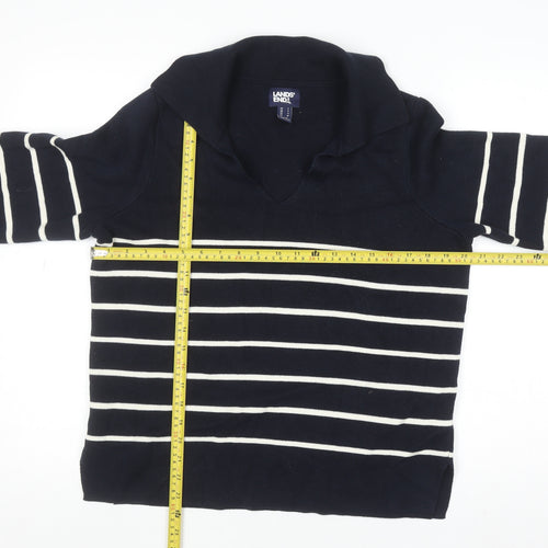 Lands' End Women's Blue Striped Cotton Collared Jumper Size S