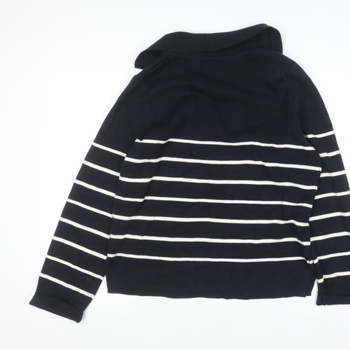 Lands' End Women's Blue Striped Cotton Collared Jumper Size S