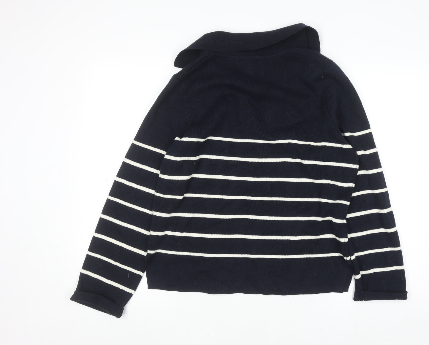 Lands' End Women's Blue Striped Cotton Collared Jumper Size S