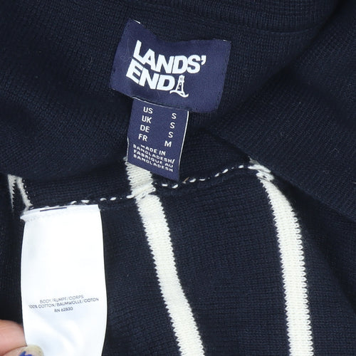 Lands' End Women's Blue Striped Cotton Collared Jumper Size S
