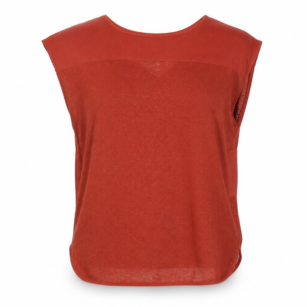 Front view of Marks & Spencer Women's Brown Sleeveless V-Neck Blouse, size 12