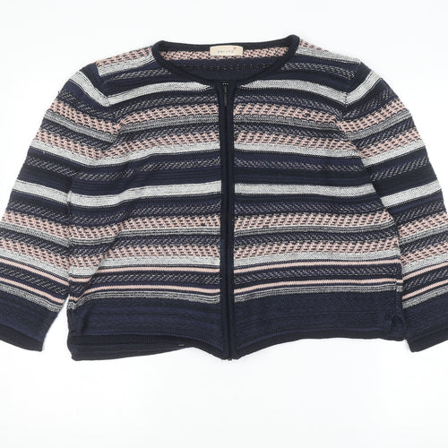 Marks and Spencer Women’s Navy Mix Striped Full Zip Cardigan Size 16