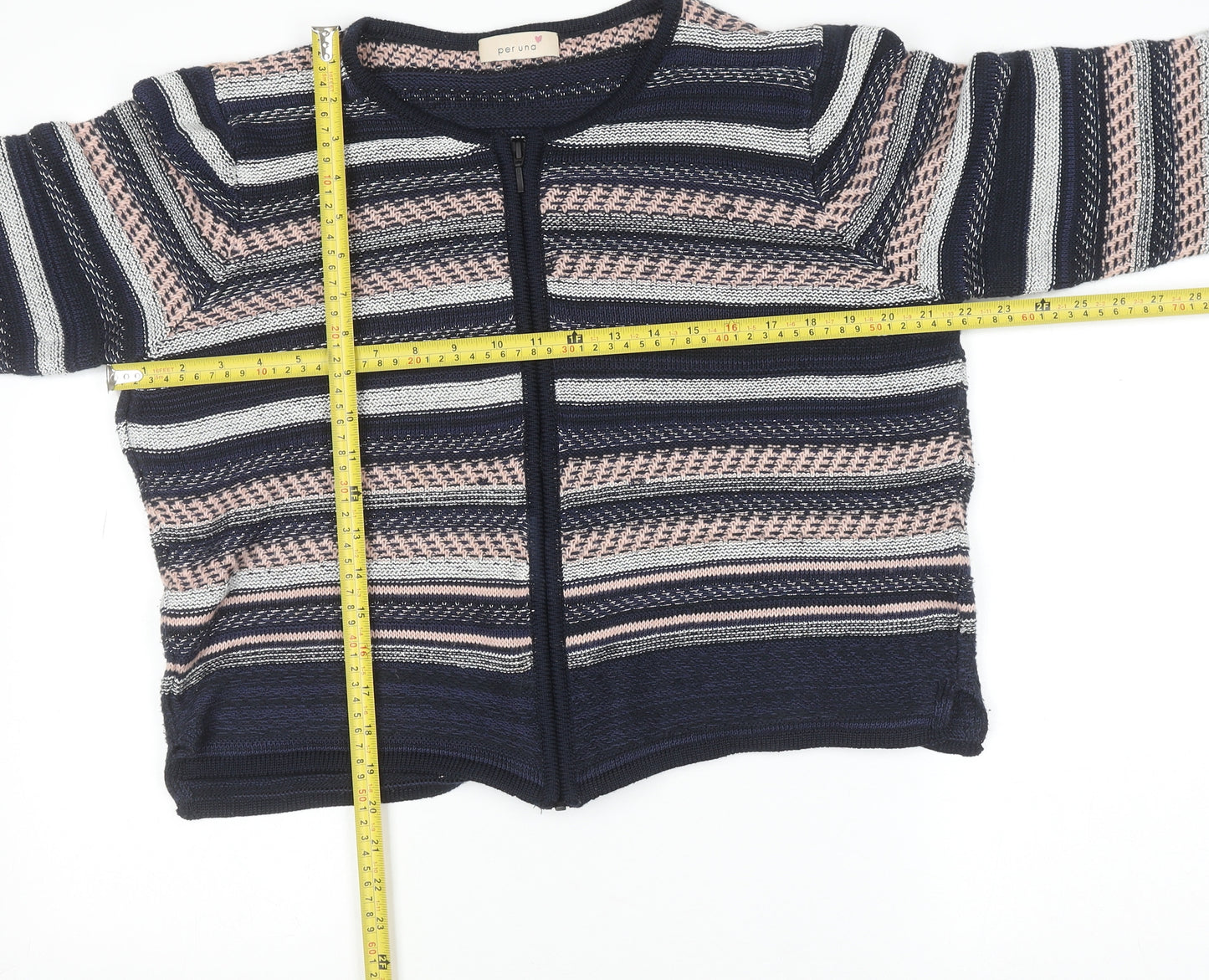 Marks and Spencer Women’s Navy Mix Striped Full Zip Cardigan Size 16