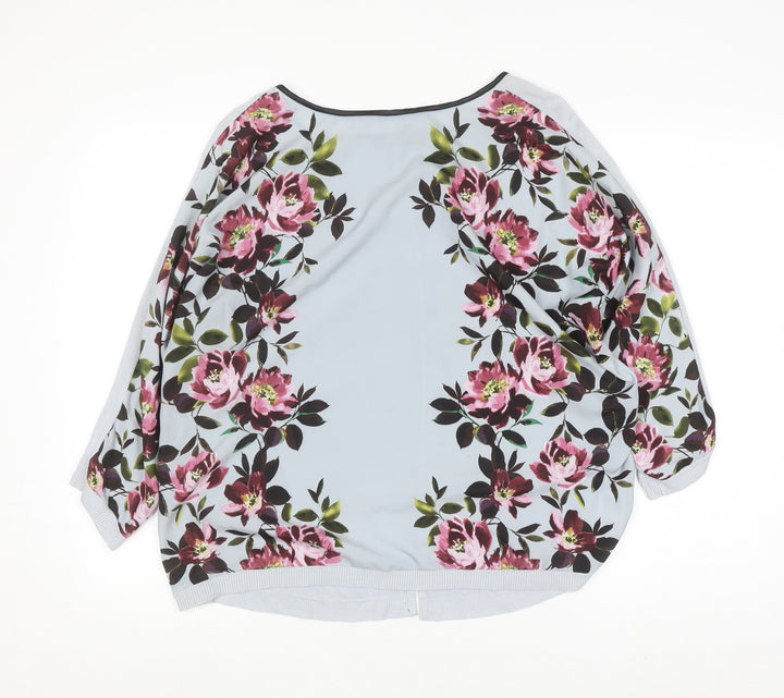 Oasis Women’s Blue Floral Tunic Blouse Size L Relaxed Fit Viscose